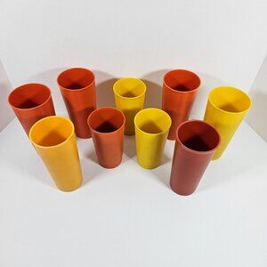 Vintage Tupperware Tumblers Lot Of 9 Yellow & Orange Tall Cups 3 sizes